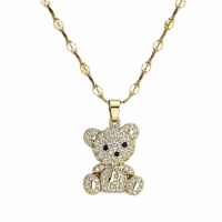 Gold Plated Crystal Teddy Bear Pendant Necklace