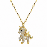 Gold Plated Crystal Unicorn Pendant Necklace