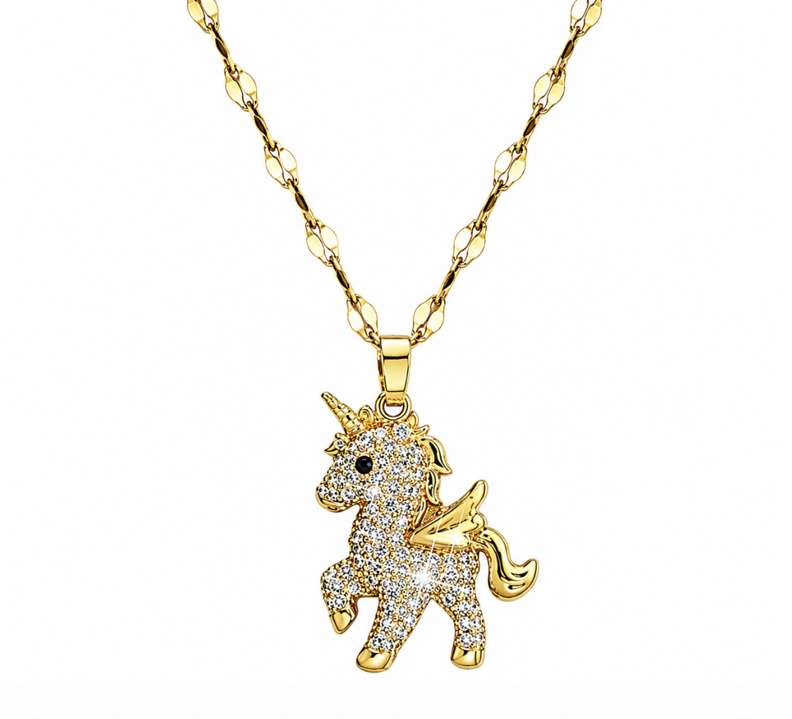 Gold Plated Crystal Unicorn Pendant Necklace