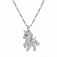 Silver Plated Crystal Unicorn Pendant Necklace