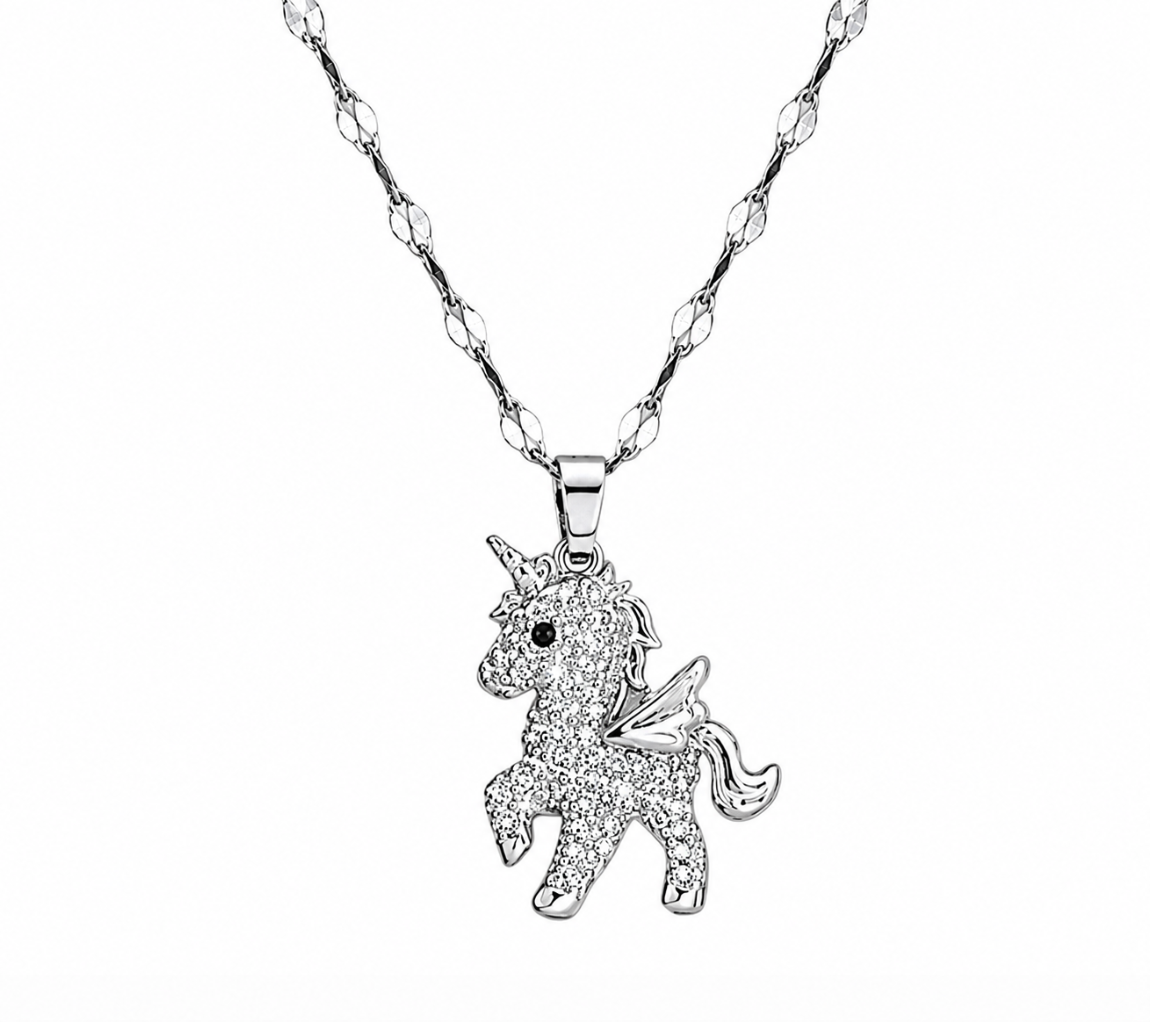 Silver Plated Crystal Unicorn Pendant Necklace