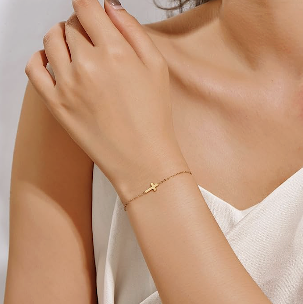Gold Plated Stainless Steel Tiny Cross Bracelet