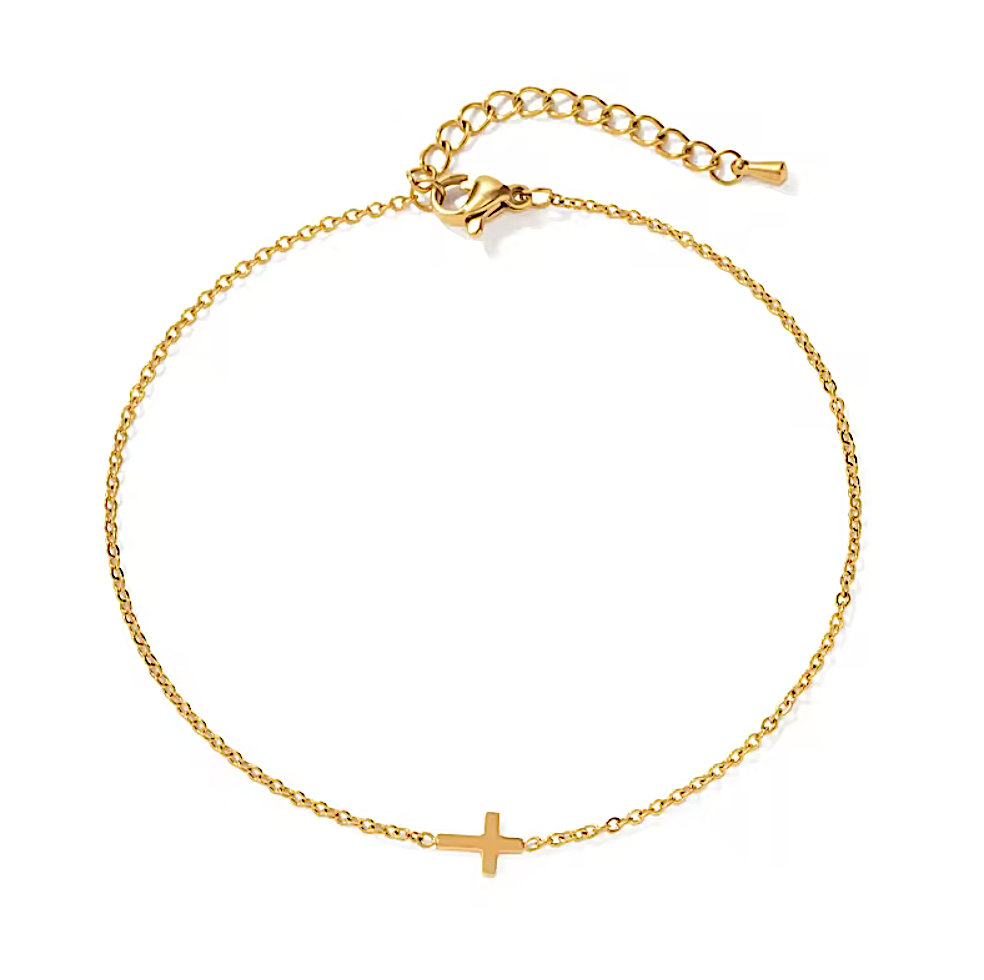 Gold Plated Stainless Steel Tiny Cross Bracelet - Image 2