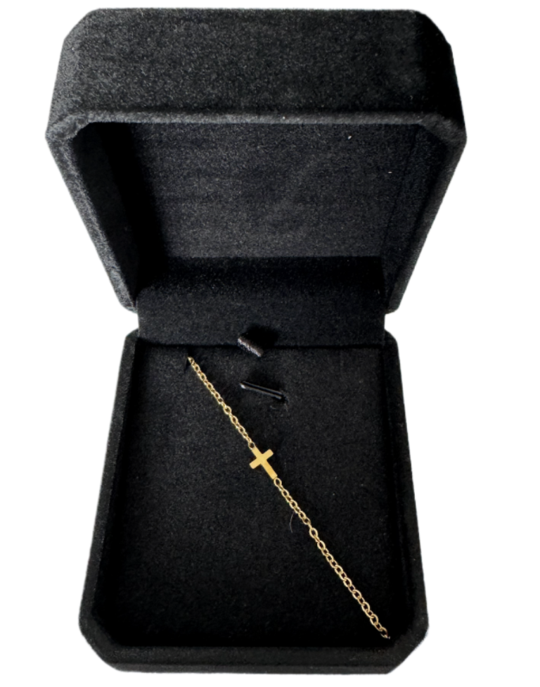 Gold Plated Stainless Steel Tiny Cross Bracelet - Image 3
