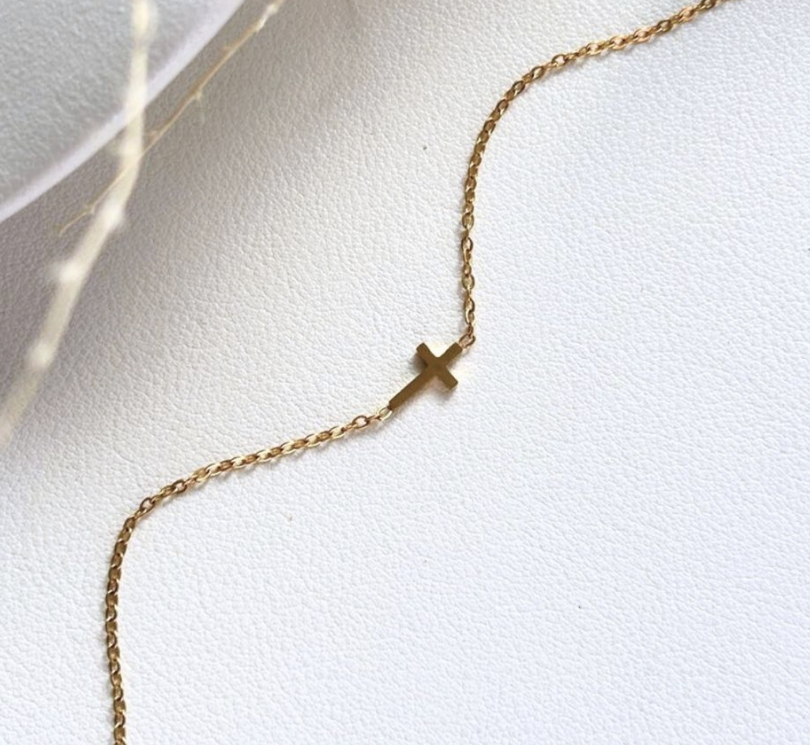 Gold Plated Stainless Steel Tiny Cross Bracelet - Image 5