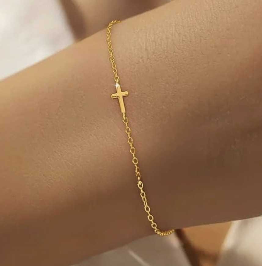 Gold Plated Stainless Steel Tiny Cross Bracelet - Image 4