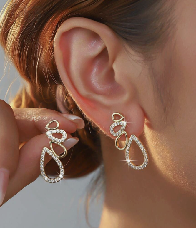 Gold Plated Aurora Cascade Crystal Earrings - Image 2