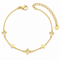 18k Gold Plated Steel Multi Hollow Cross Bracelet