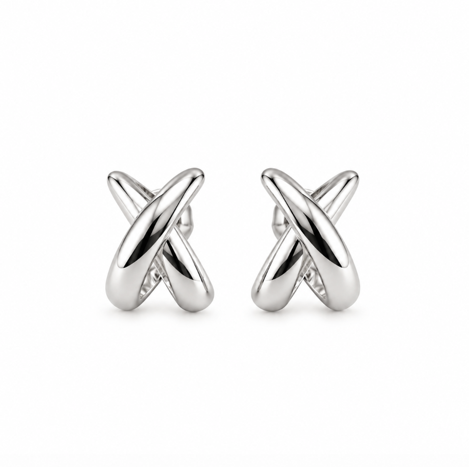Everyday Silver Plated Criss Cross Design Earrings