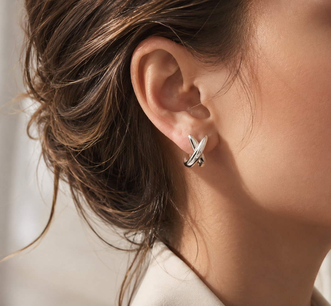 Everyday Silver Plated Criss Cross Design Earrings - Image 2