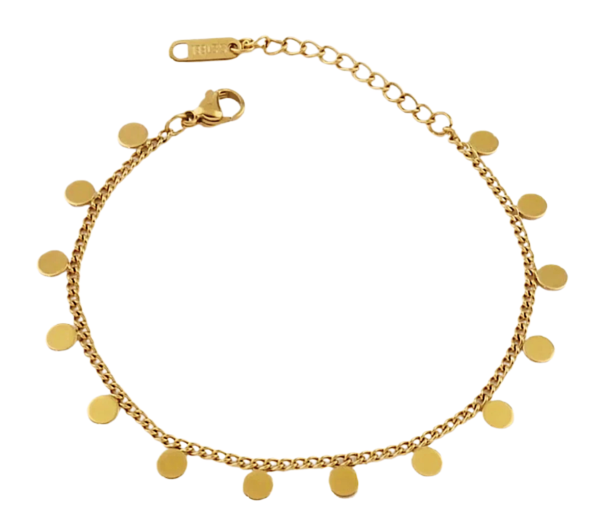 Gold Plated Tassel Disc Stainless Steel Bracelet - Image 2