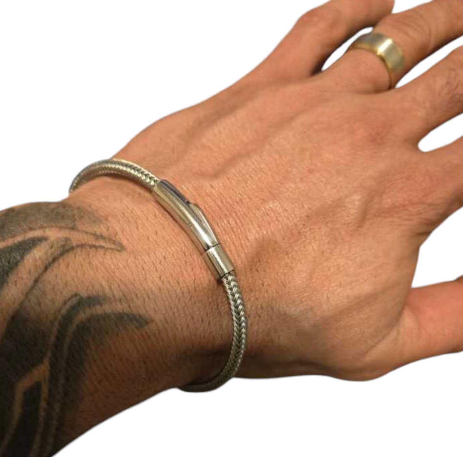 Men's Silver Wire Rope Stainless Steel Bracelet - Image 4