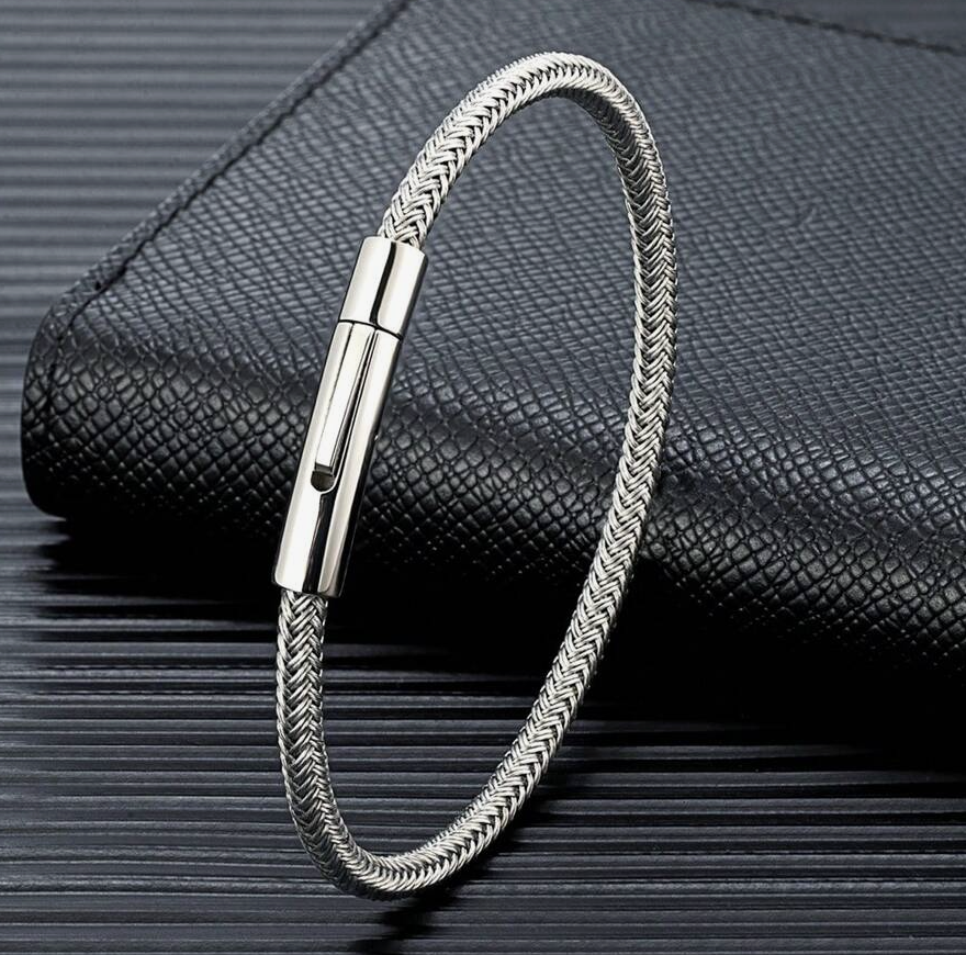 Men's Silver Wire Rope Stainless Steel Bracelet - Image 2