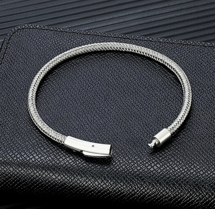 Men's Silver Wire Rope Stainless Steel Bracelet - Image 3