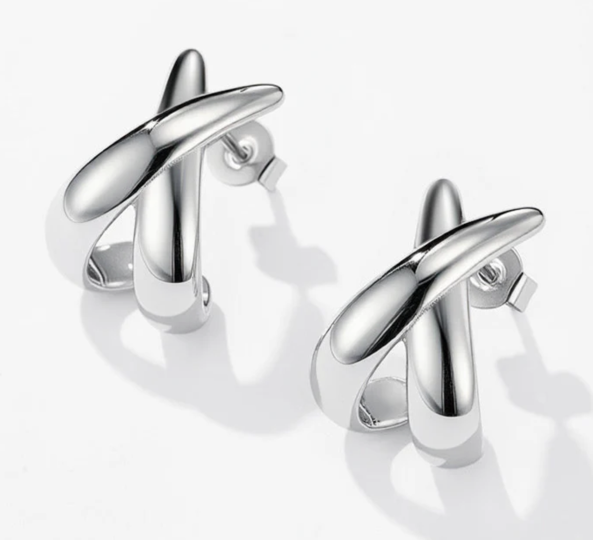 Everyday Silver Plated Criss Cross Design Earrings - Image 4