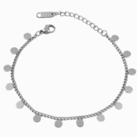 Silver Plated Tassel Disc Stainless Steel Bracelet