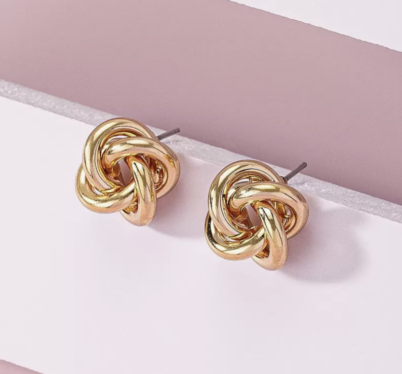 Love Knot Gold Plated and Polished Stud Earrings - Image 3