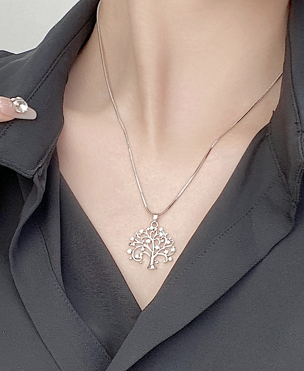 Silver Plated Steel Tree of Life Pendant Necklace - Image 2