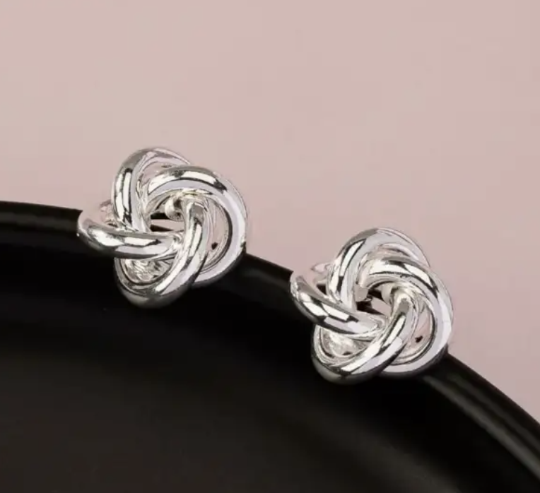 Love Knot Silver Plated and Polished Stud Earrings - Image 4