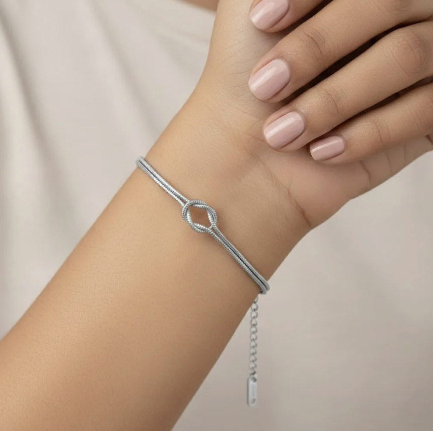 Silver Plated Steel Unisex Knot Design Bracelet - Image 2