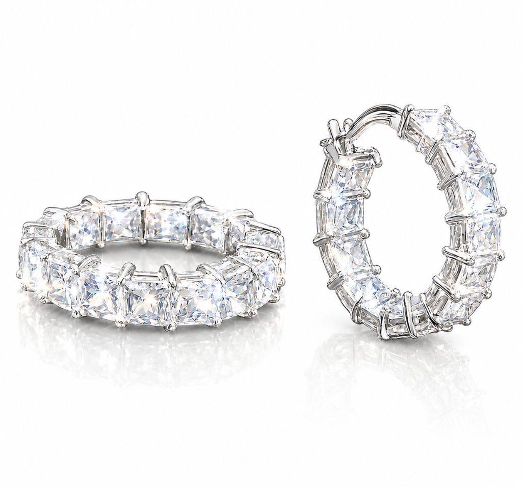 Silver-Plated Inside-Out Sparkle Hoop Earrings - Image 5