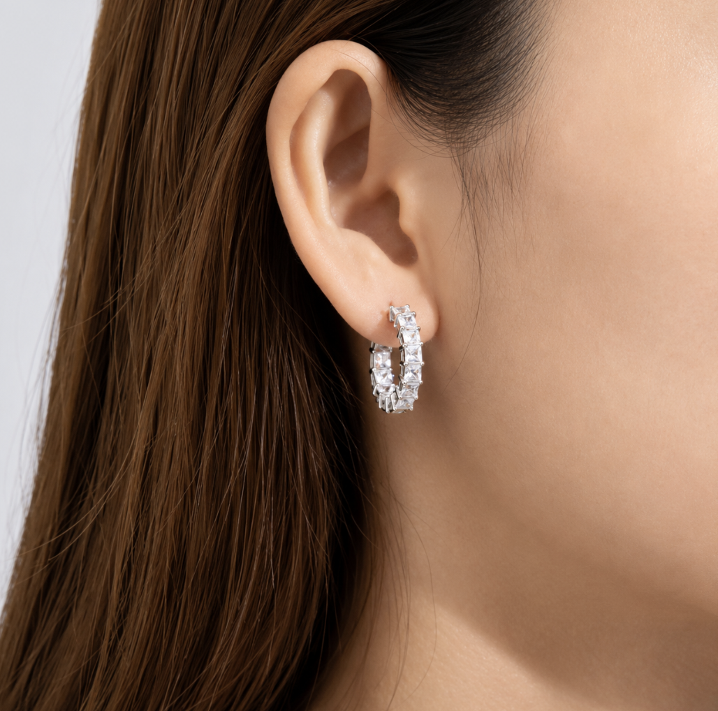 Silver-Plated Inside-Out Sparkle Hoop Earrings - Image 2