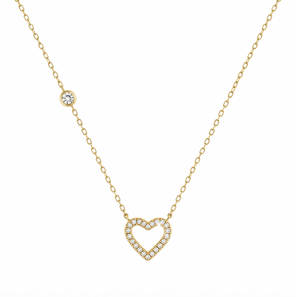 18k Gold Plated Crystal Heart Cross Pendant Necklace