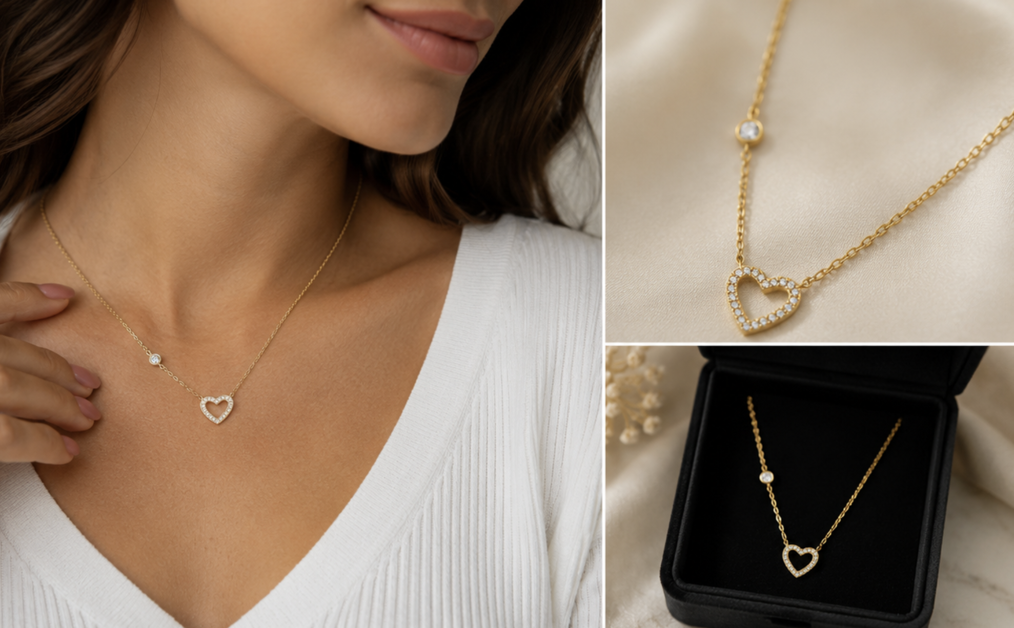 18k Gold Plated Crystal Heart Cross Pendant Necklace - Image 3