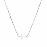 Silver Plated Stainless Steel Elegant Side Cross Necklace
