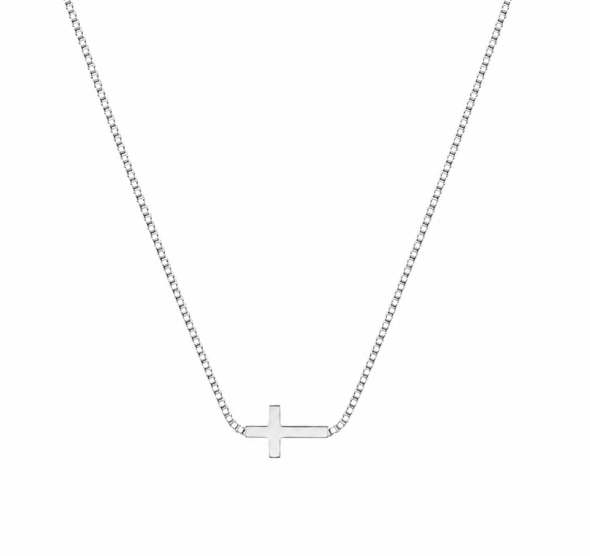 Silver Plated Stainless Steel Elegant Side Cross Necklace