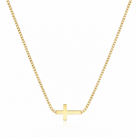 Gold Plated Stainless Steel Elegant Side Cross Necklace