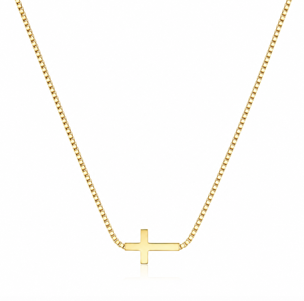 Gold Plated Stainless Steel Elegant Side Cross Necklace
