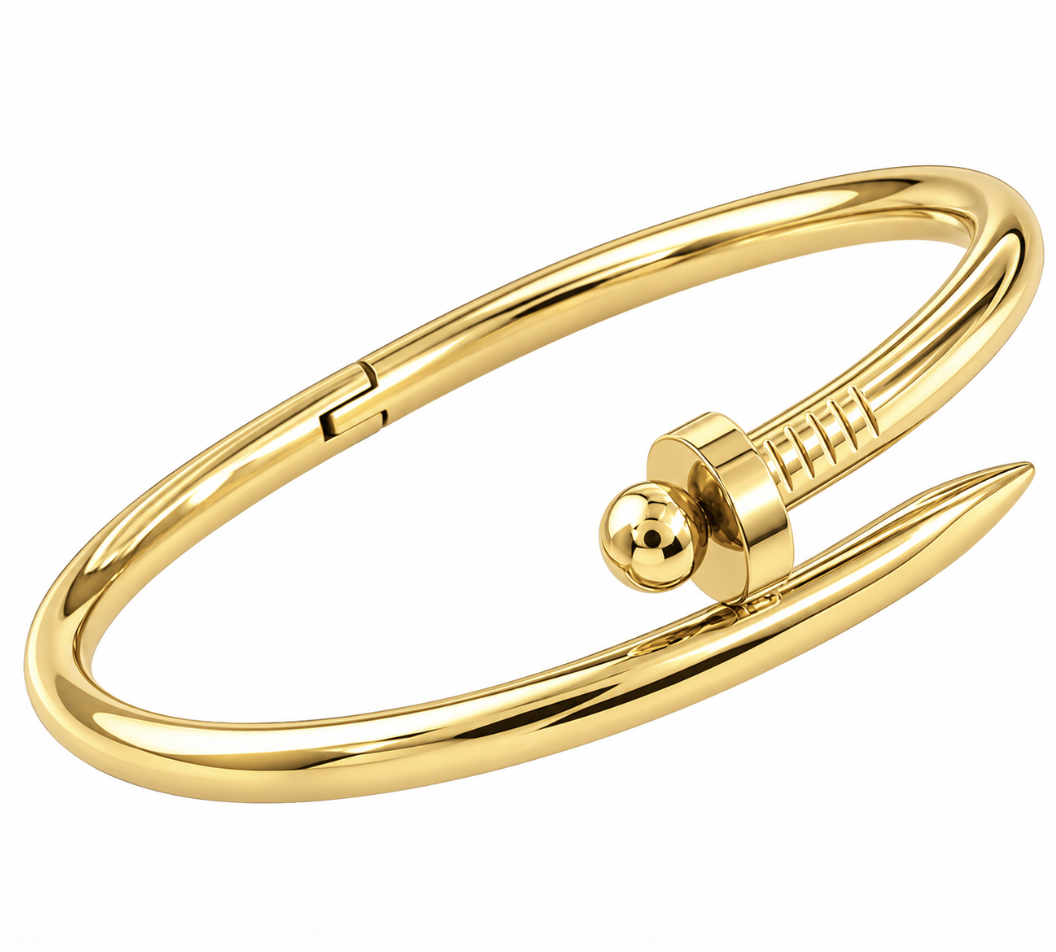 Gold Stainless Steel Nail and Ball Accent Bangle