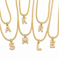 Gold Plated  CZ Initial Herringbone Necklace