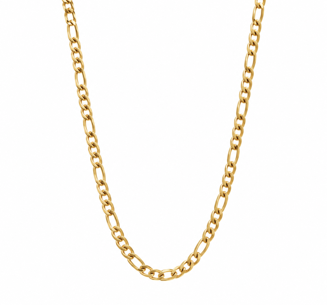 4mm Men's Figaro Link Gold Stainless Steel Necklace