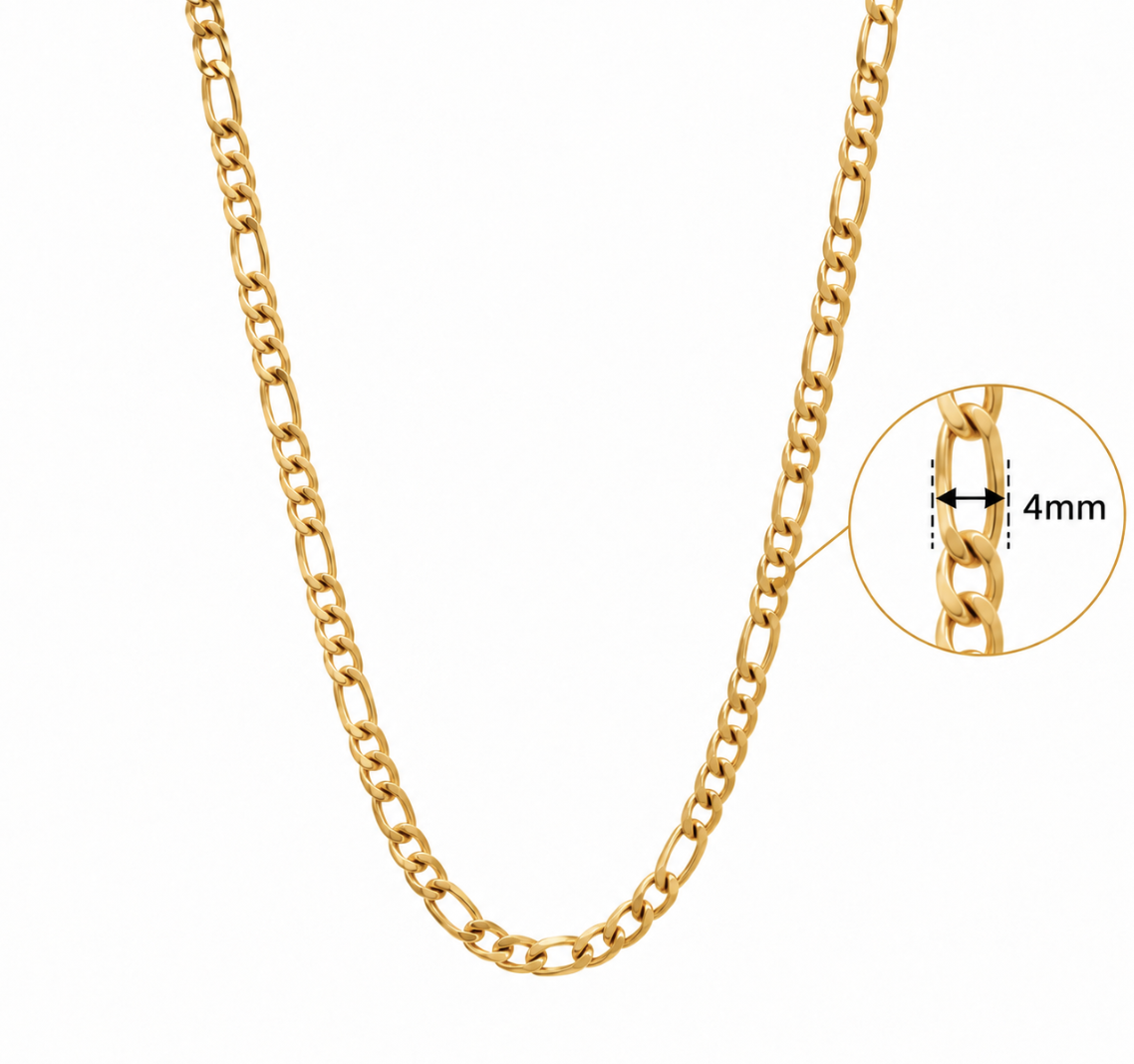 4mm Men's Figaro Link Gold Stainless Steel Necklace - Image 3